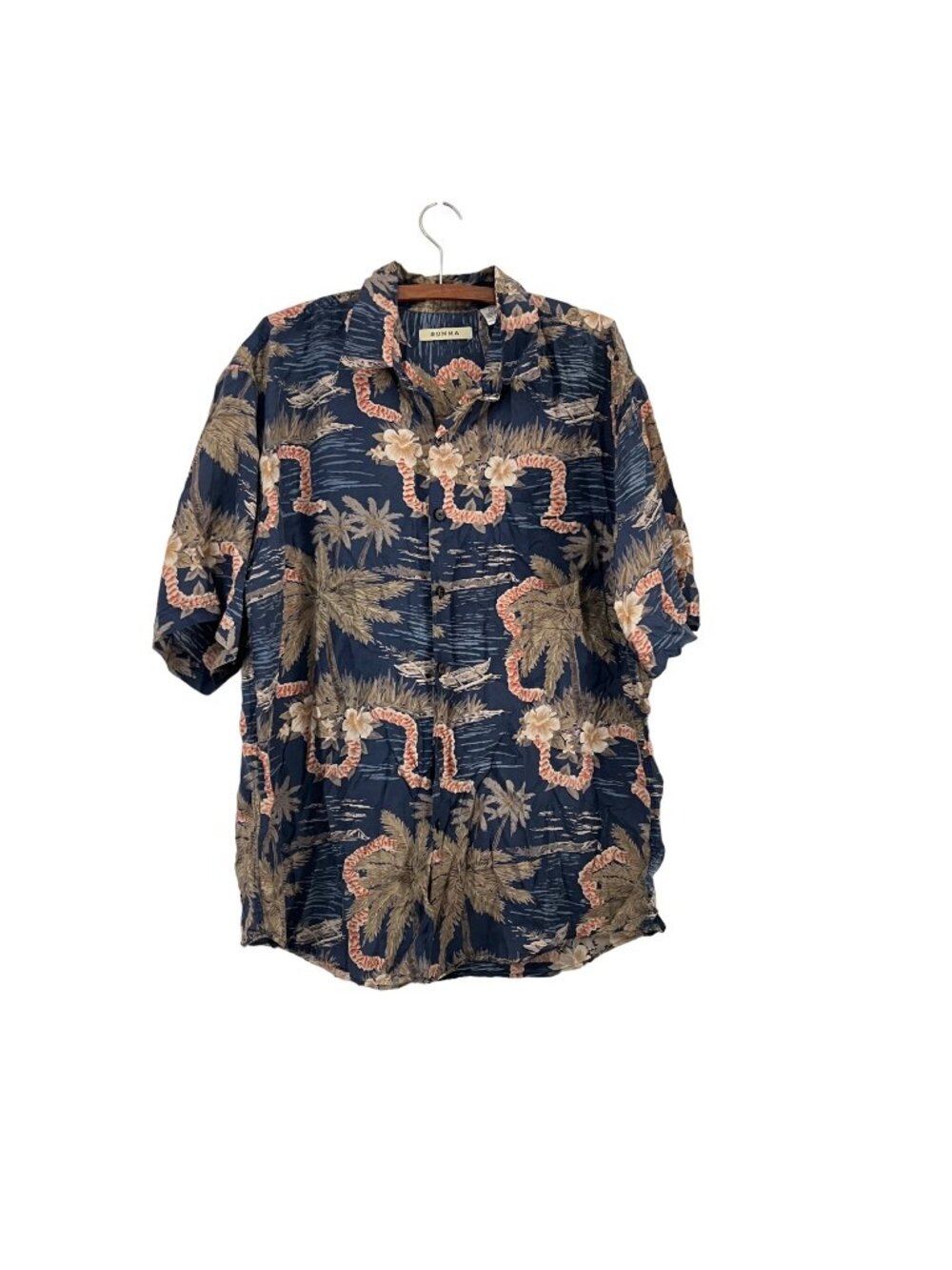 Summa Mens Multicolor Silk Blend Hawaiian Floral Short Sleeve Button Shirt L